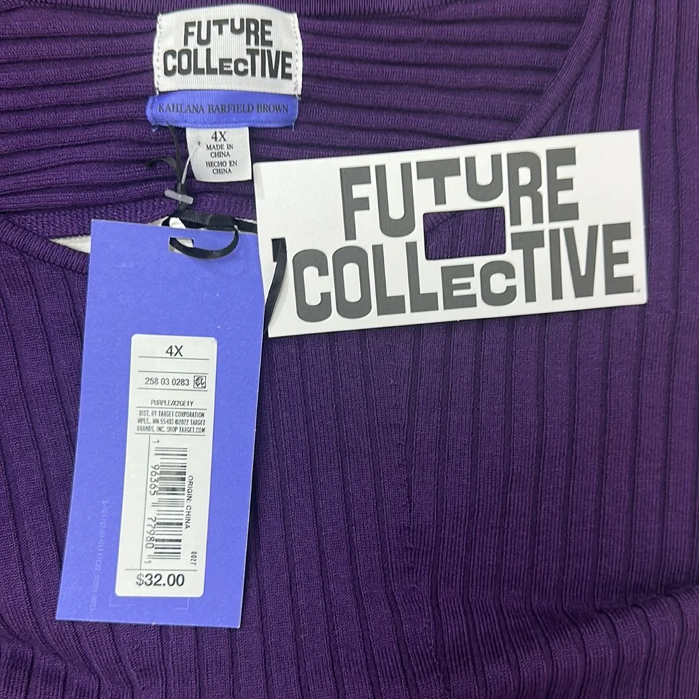 Future Collective Purple Ribbed Twisted Back Sweater Kahlana B. Brown NW… - Picture 7 of 8